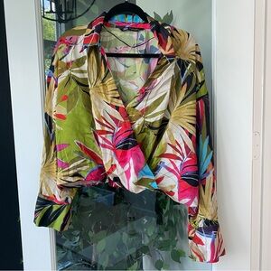 Zara satin long sleeve floral print satin blouse